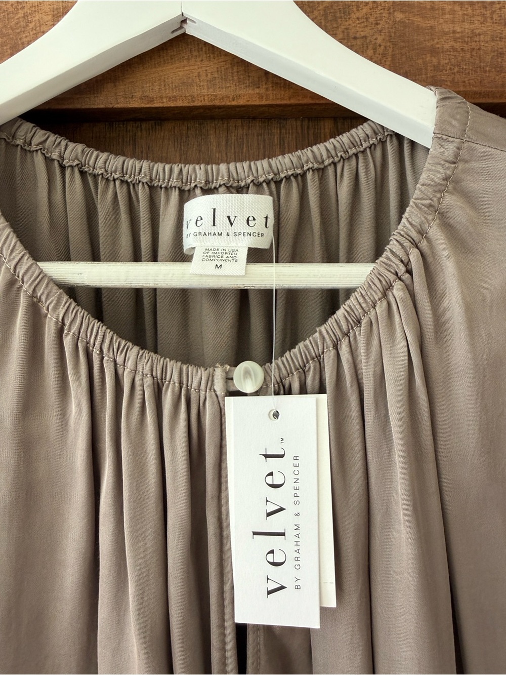 Velvet by Graham & Spencer Taupe Cap-Sleeve Pleated Front Blouse - Picture 3 of 3